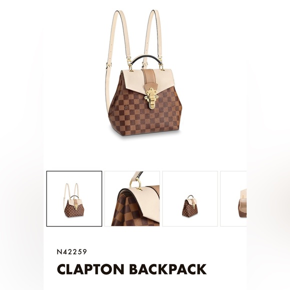 Authentic Louis Vuitton Clapton backpack - Damier Ebene, Beige Leather - Picture 4 of 16